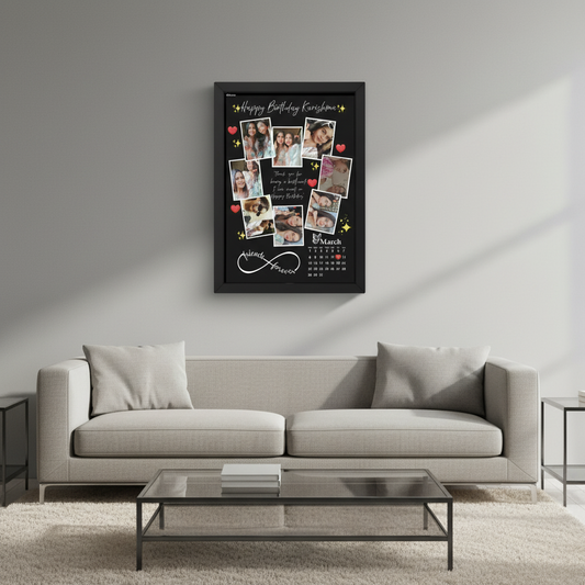 Personalized Birthday Photo Frame with Calendar Date | 8 Photos | Custom Name & Wish | A4 Size