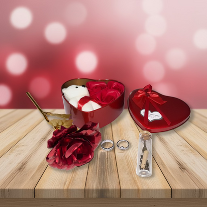 Valentine Special Love Gift Box with Teddy, Rose & Rings | Romantic Surprise Gift