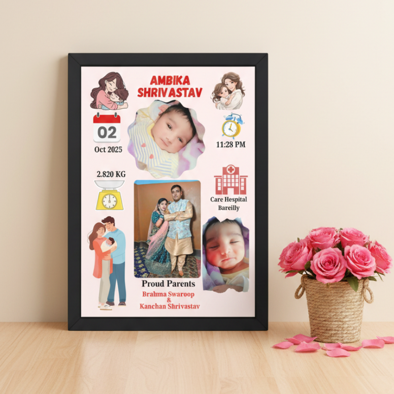 Personalized Baby Birth Photo Frame | Newborn Memory Frame | Custom Name, Date & Photo Frame