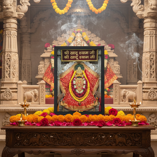 Khatu Shyam Baba Photo Frame | Mandir Theme | A4 Size | Spiritual Wall Decor